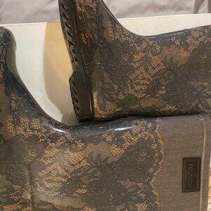 Valentino Garavani Black Lace Print Rubber Rain Boots EU 40 US 6.5